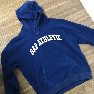 Vintage Gap Athletic Hoodie Sweatshirt Men‎ Size Large Blue Spellout Polyester